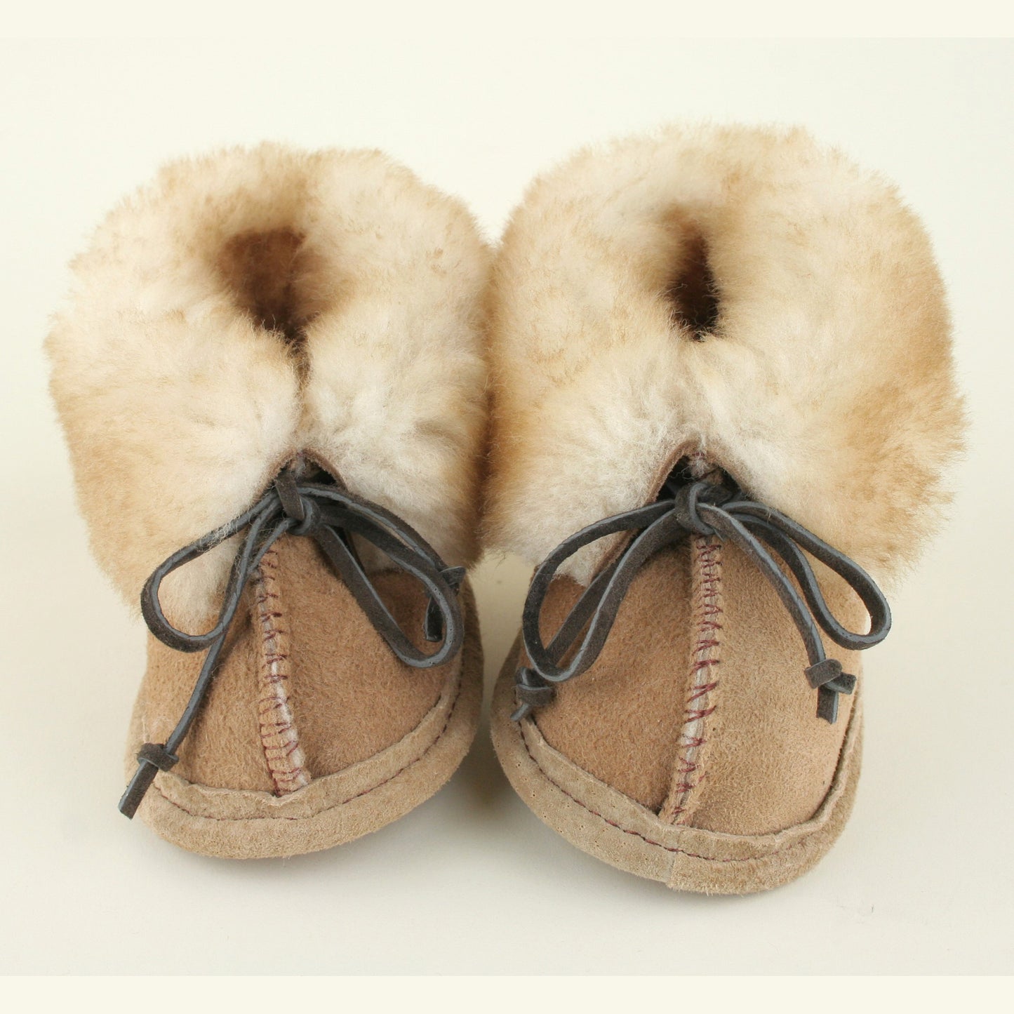 Soft sole sheepskin baby booties made in USA.