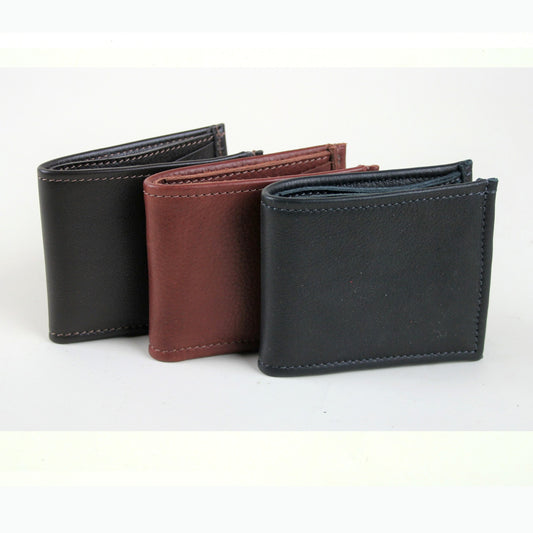 Three colors of soft leather wallets, made in USA.