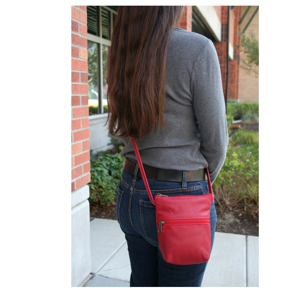 Small leather crossbody shoulder bag handmade in the USA.