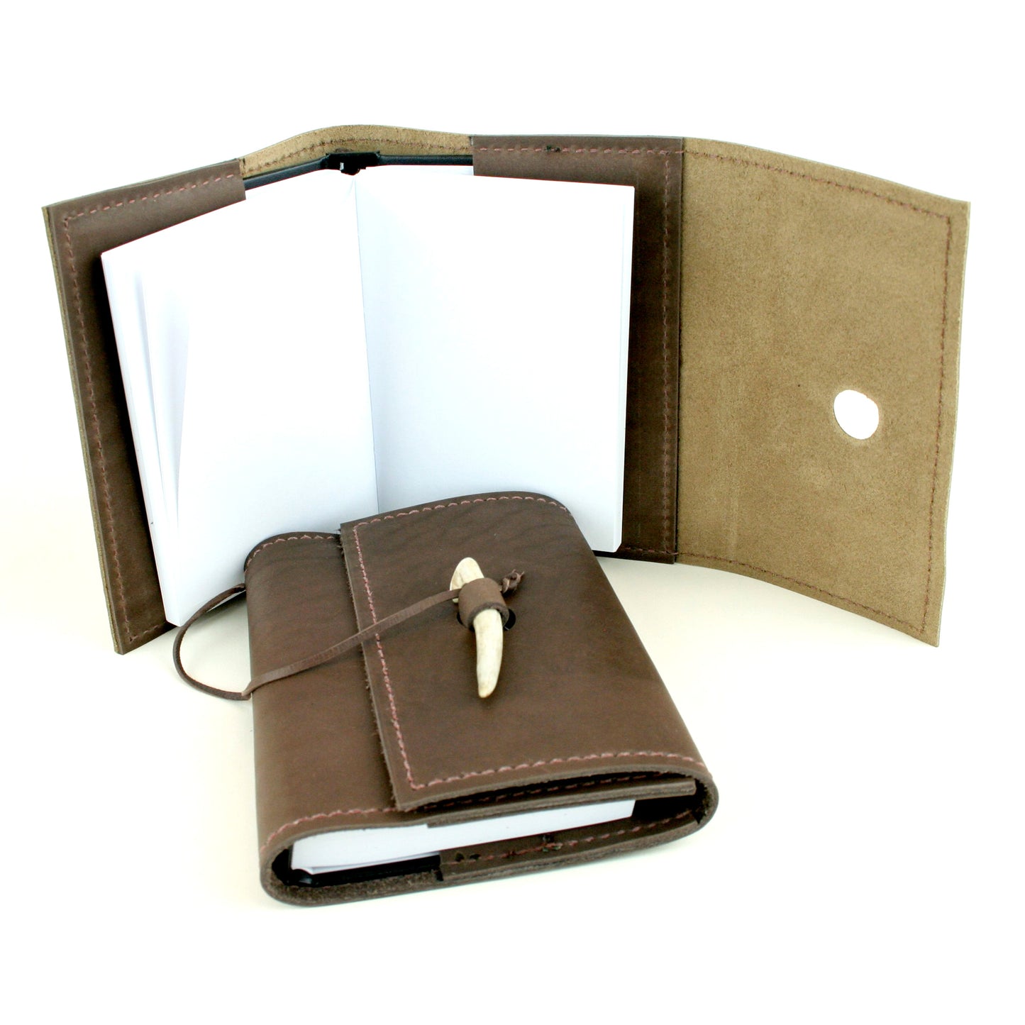 Small leather refillable leather journal made in USA.
