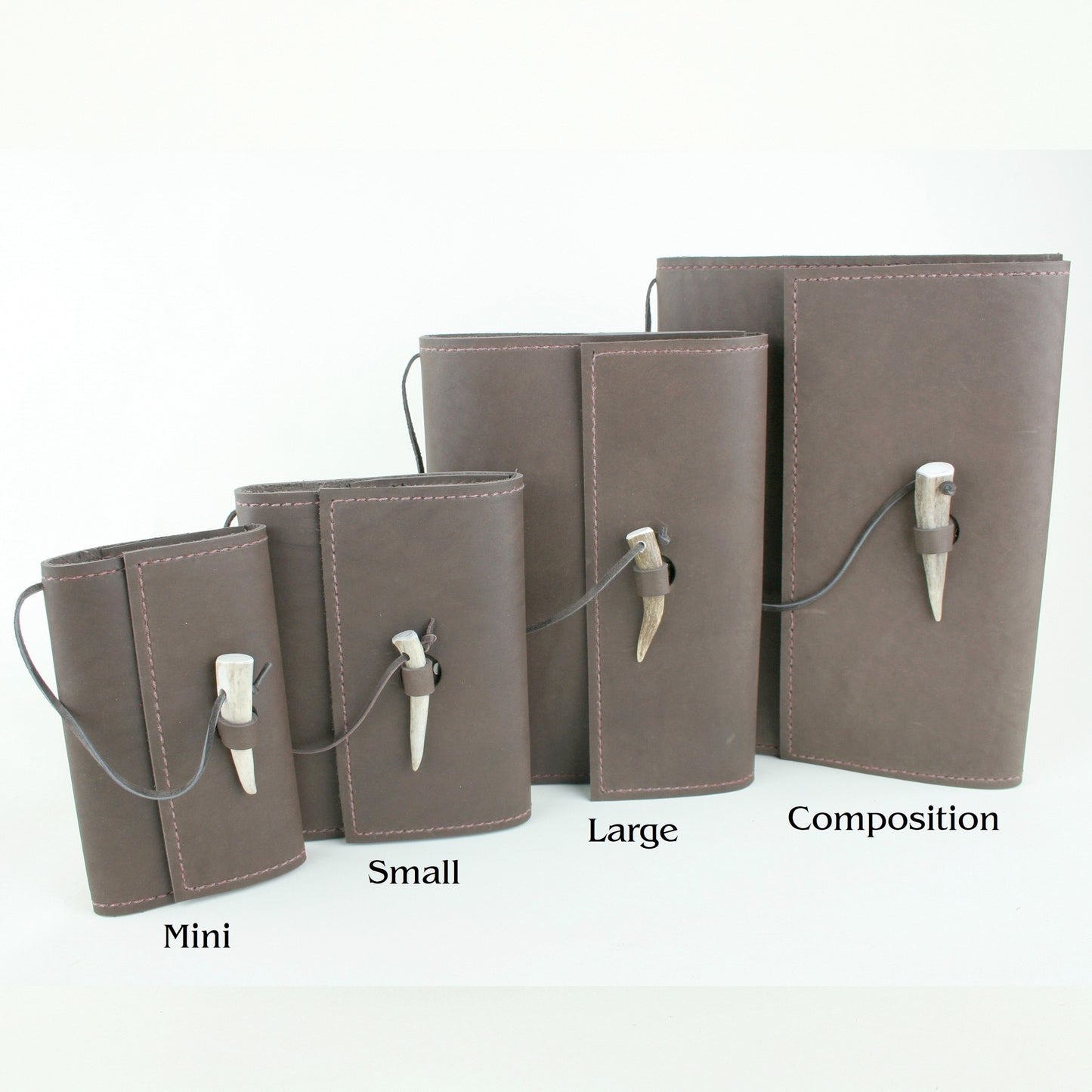 Size comparison of leather journals made in USA.