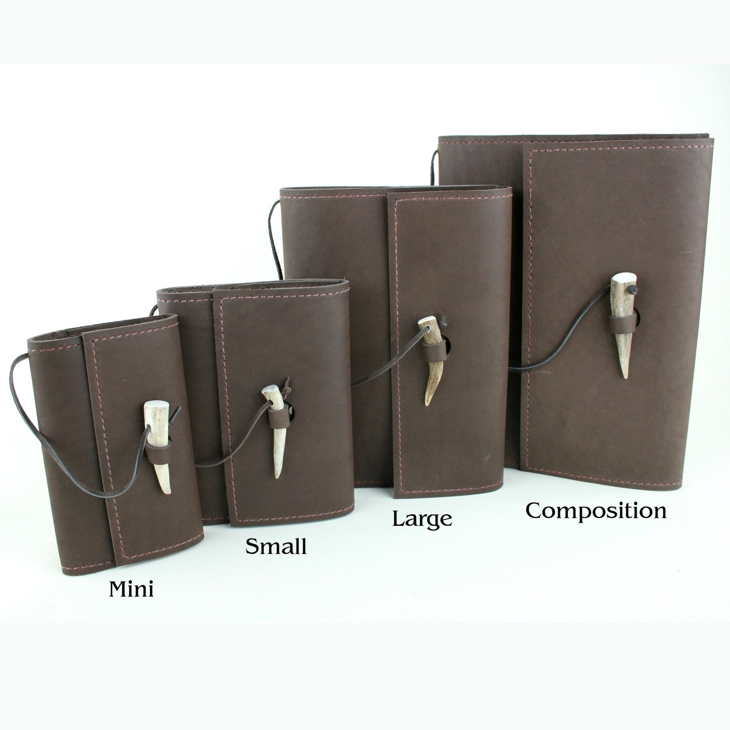Size comparison of leather journals made in USA.