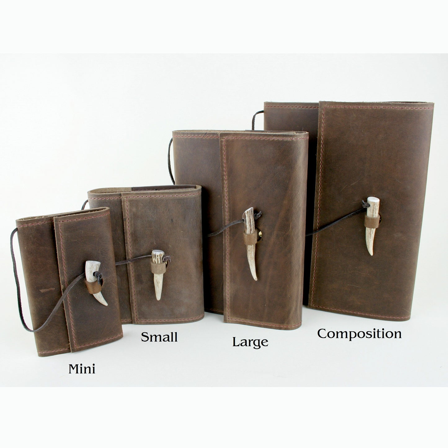 Size comparison of leather journals made in USA.