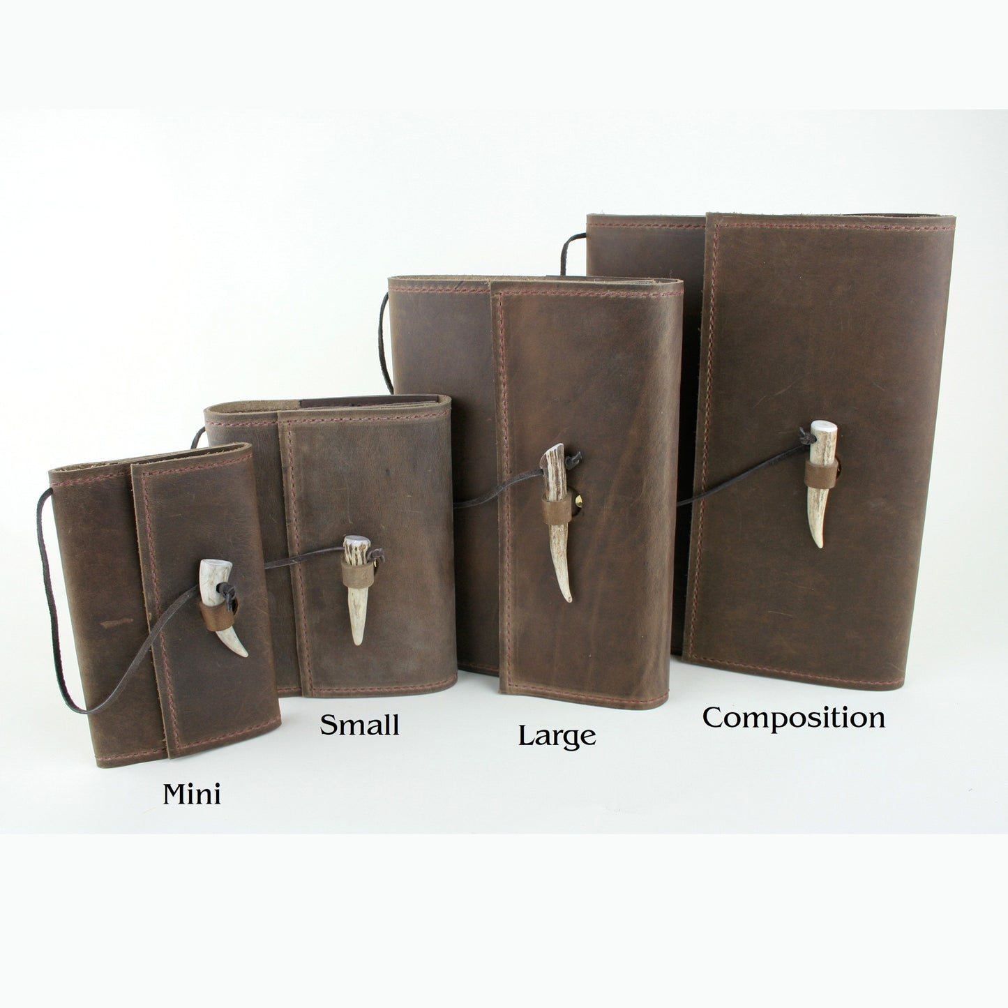 Size comparison of leather journals made in USA.