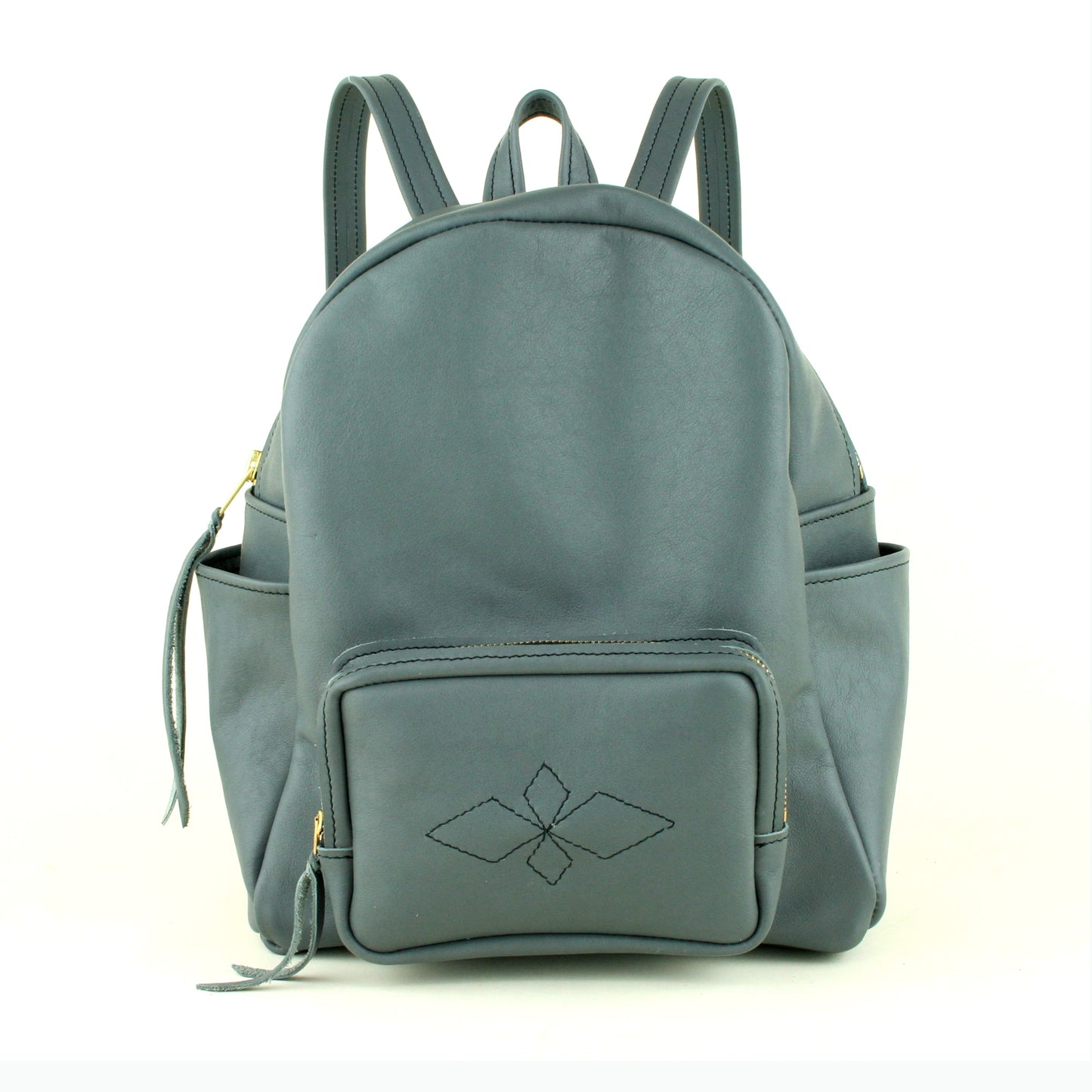 Gray soft leather backpack made in USA.