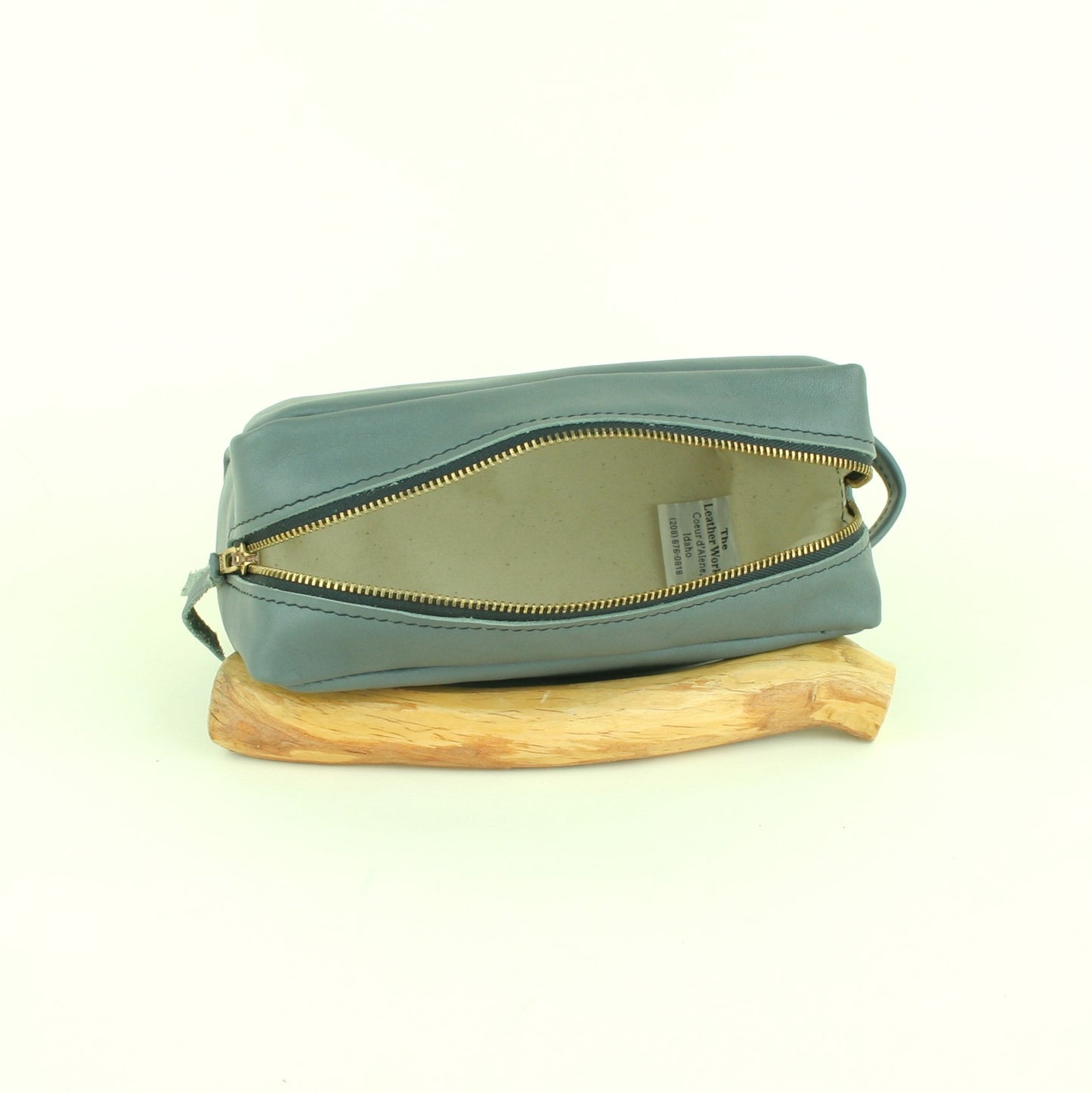 Canvas lined inside of toiletry bag.