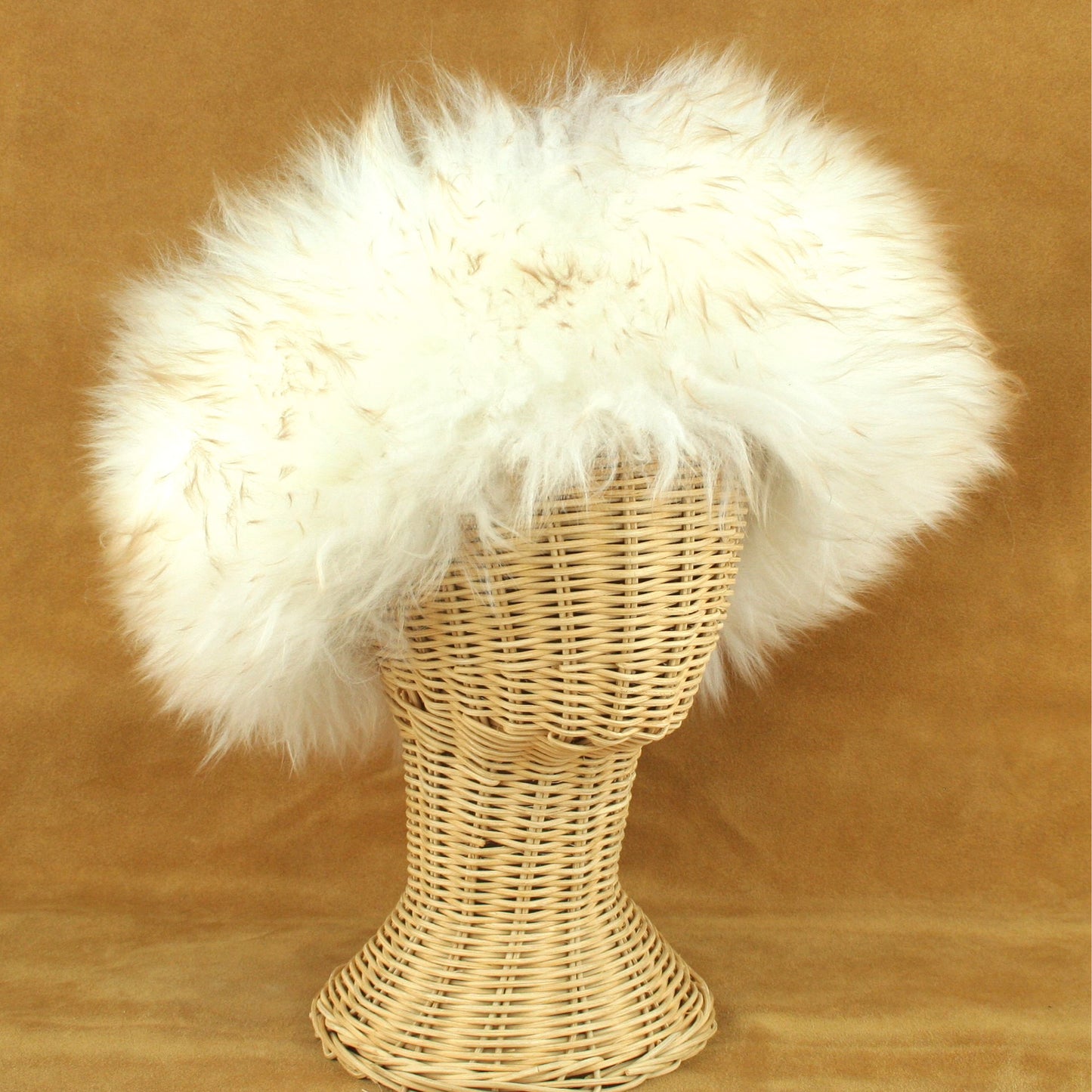 Sheepskin hat with fluffy wool brim made in the USA.