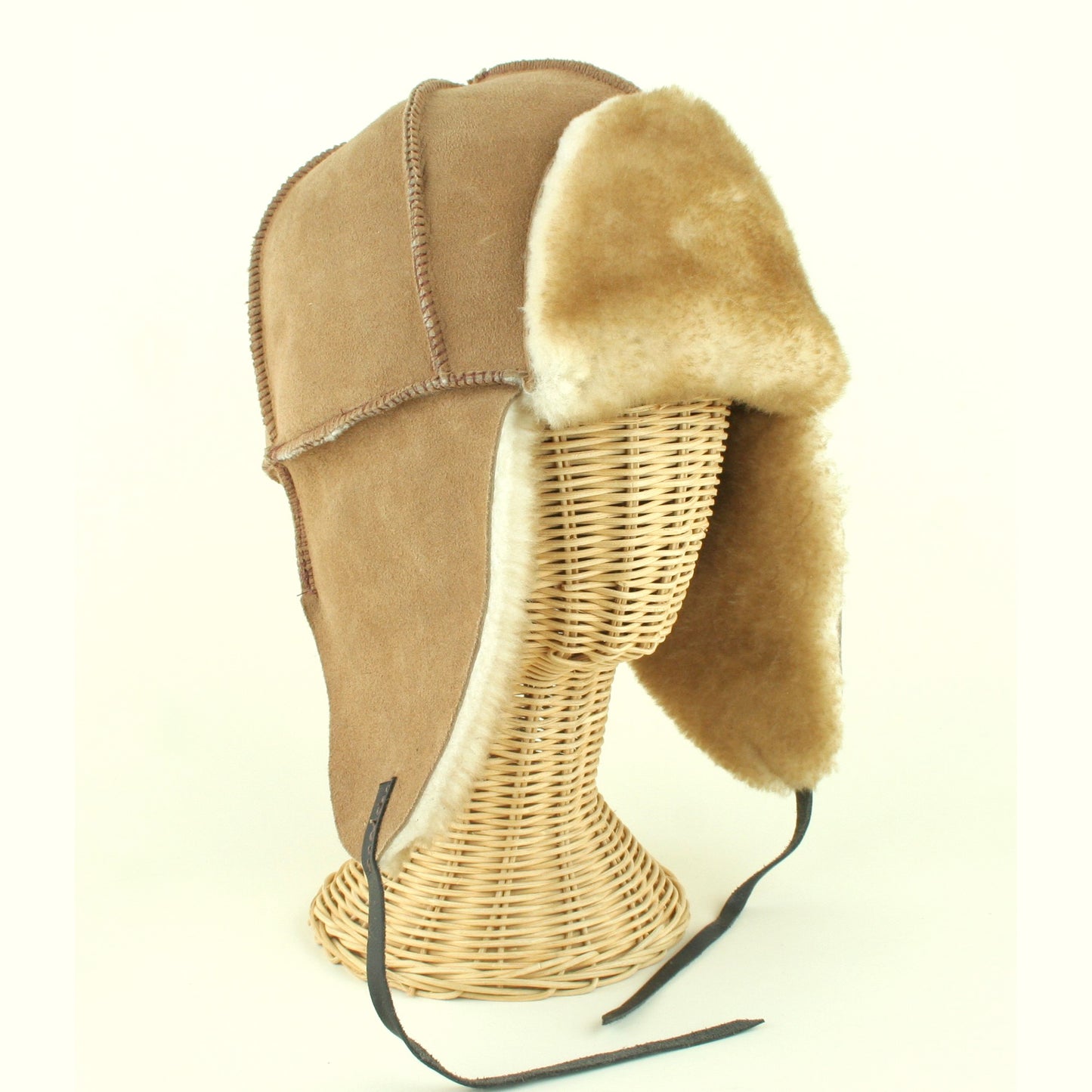 Brown sheepskin bomber hat made in USA.