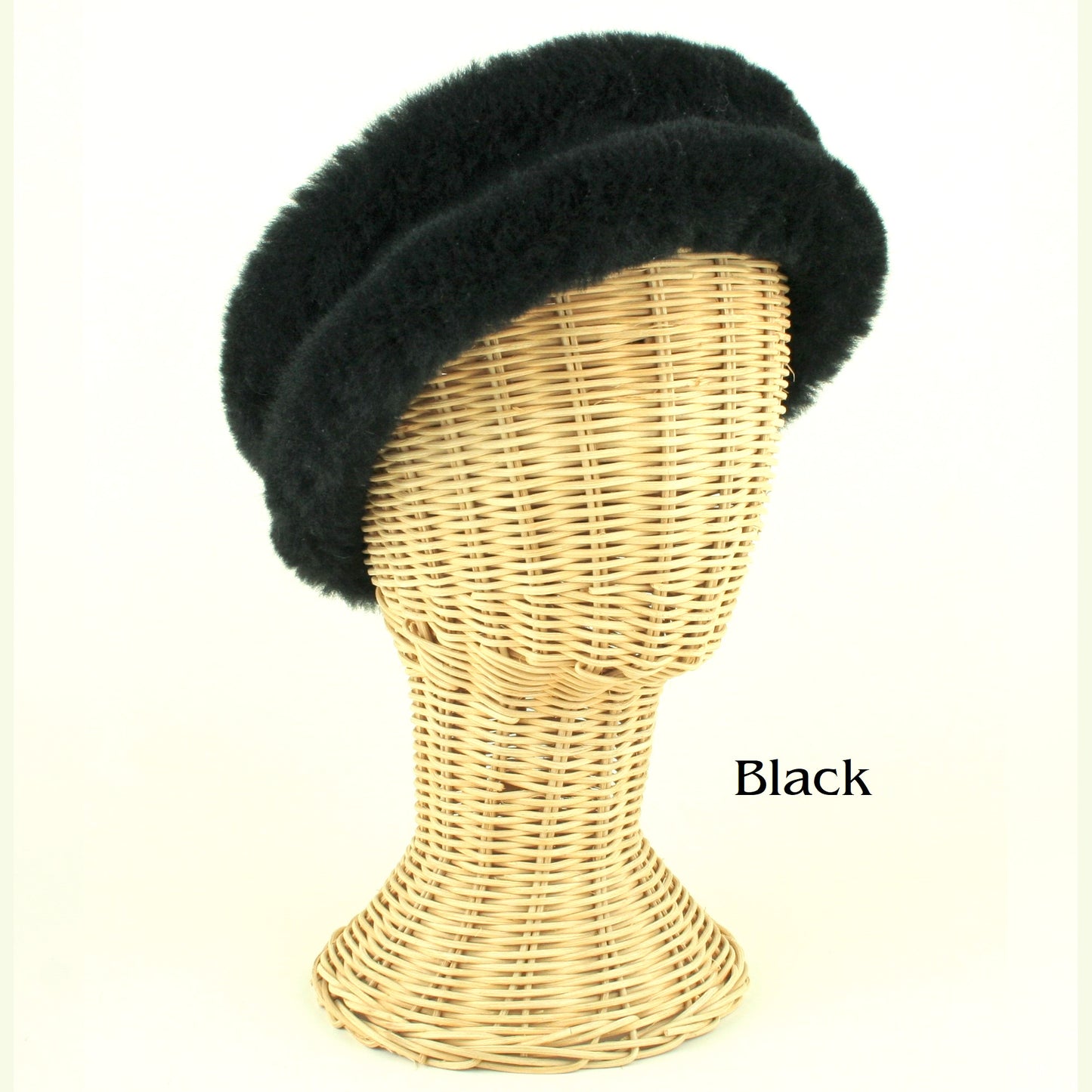 Black fluffy sheepskin headband made in USA.
