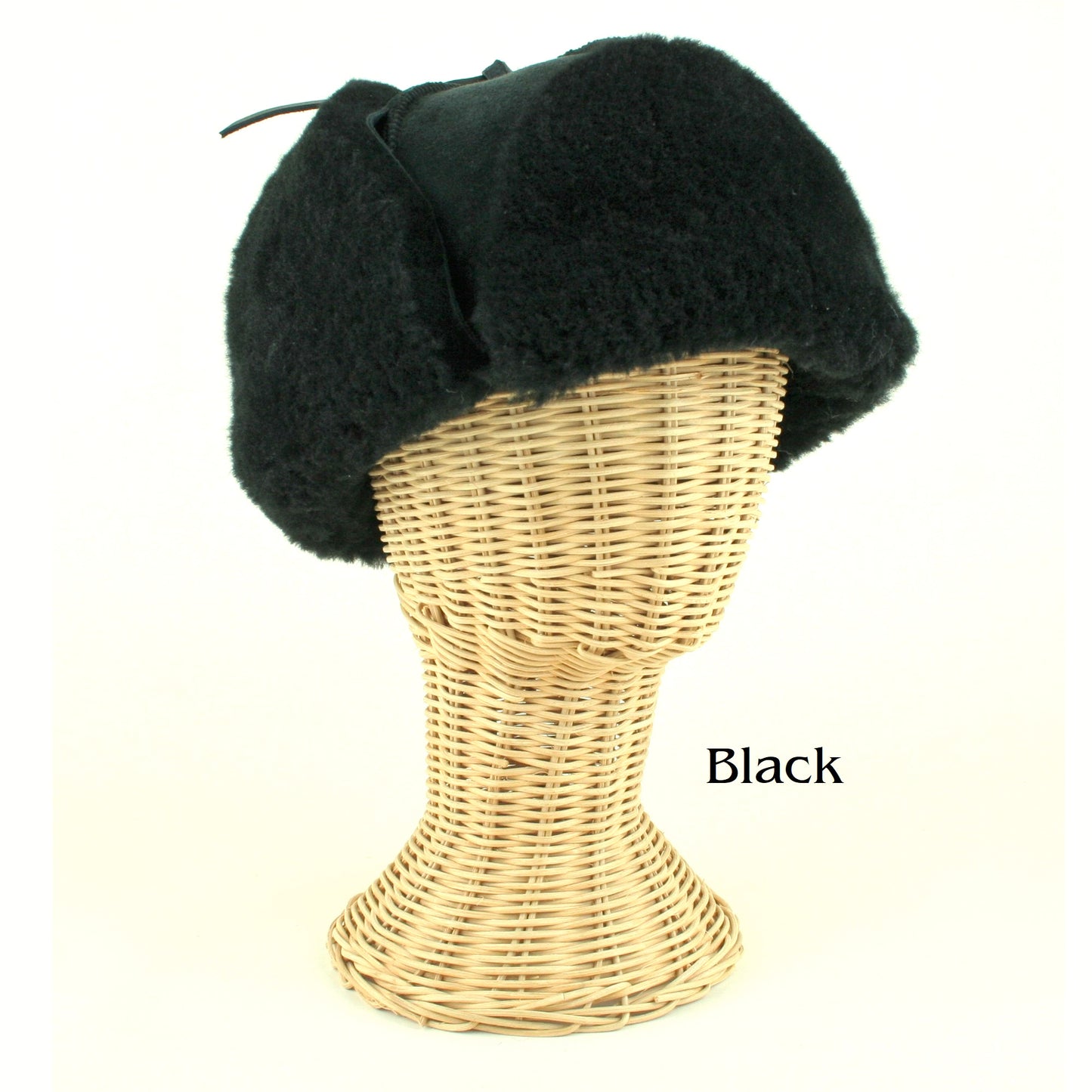 Black sheepskin bomber hat made in USA.