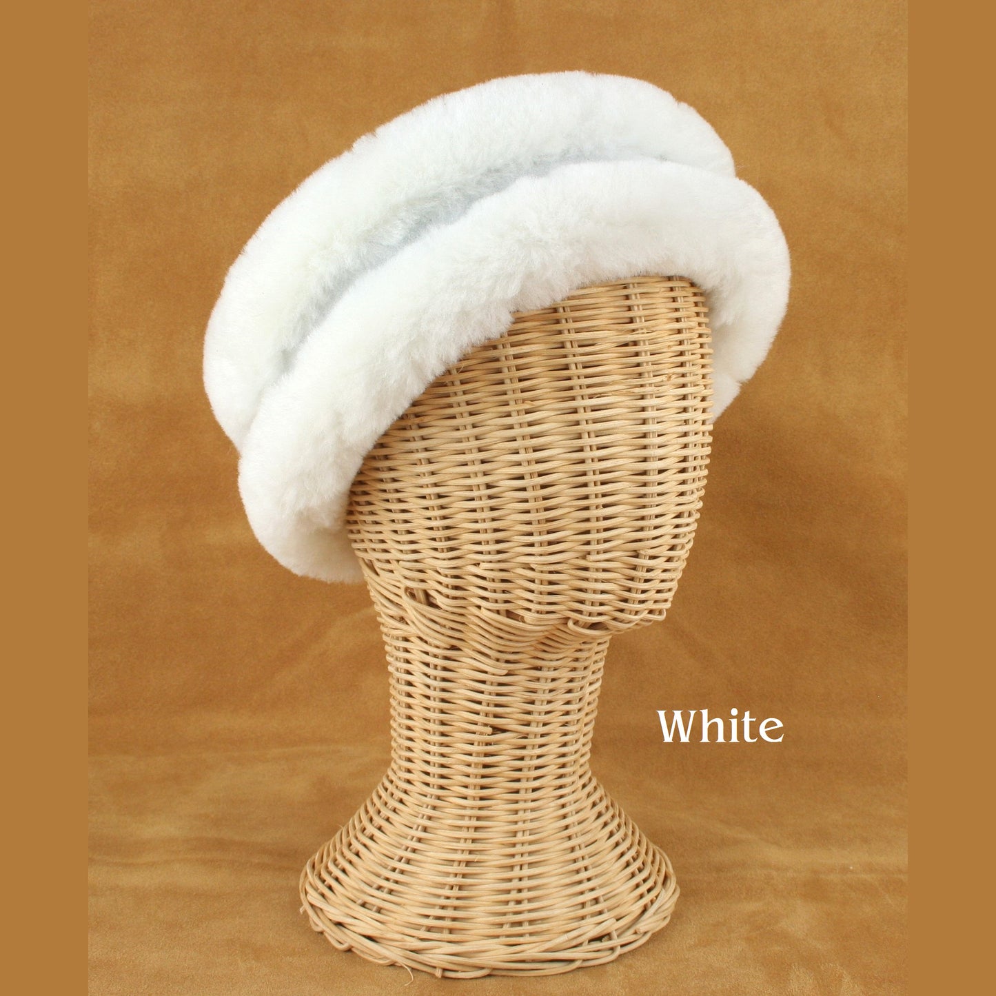 White sheepskin ear muff made in USA.