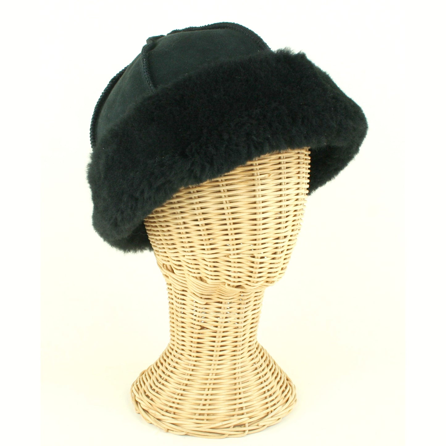 Black sheepskin hat made in USA.
