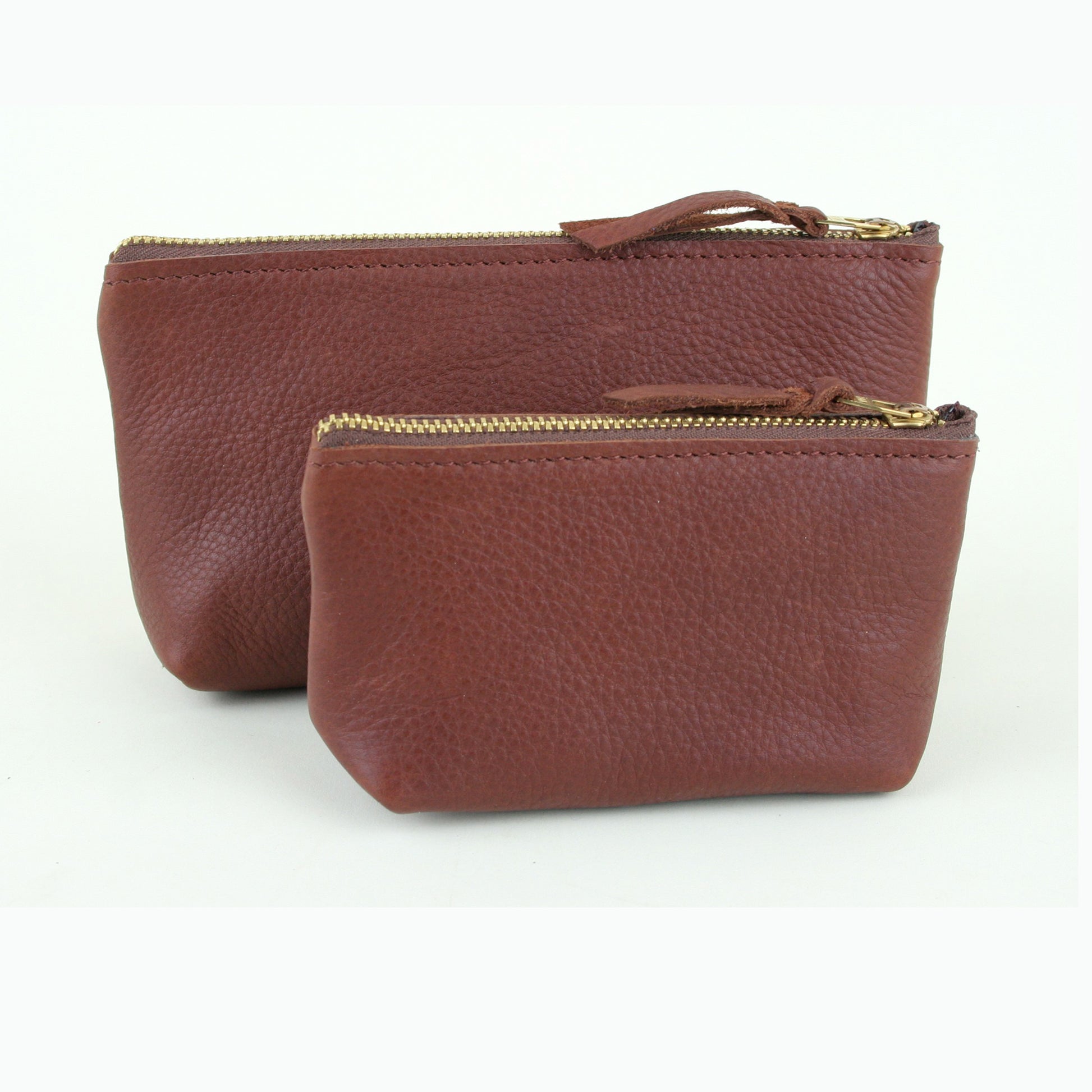 Large soft leather zipper bag with gusseted bottom. Made in USA.