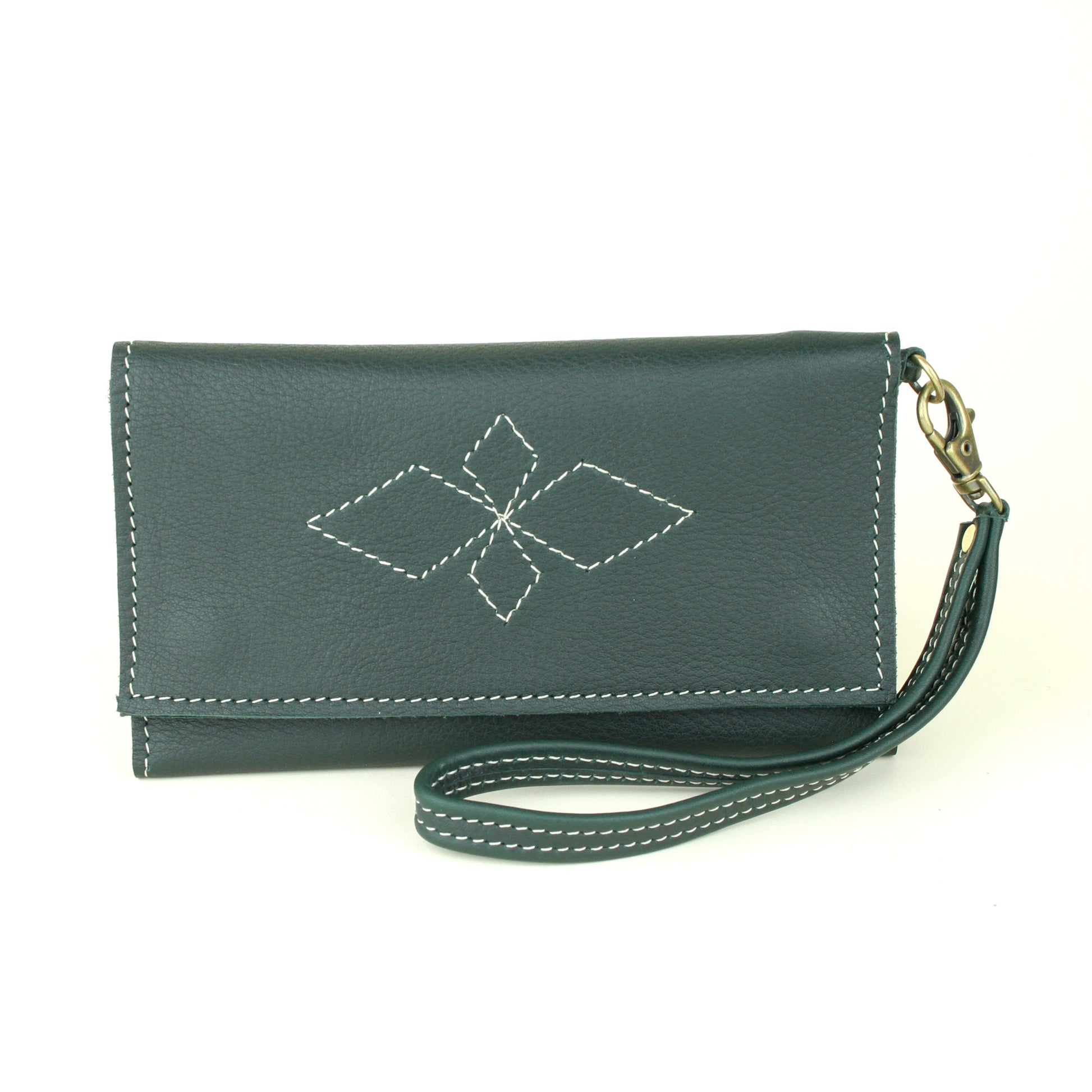 Ladies leather clutch wallet made in USA.