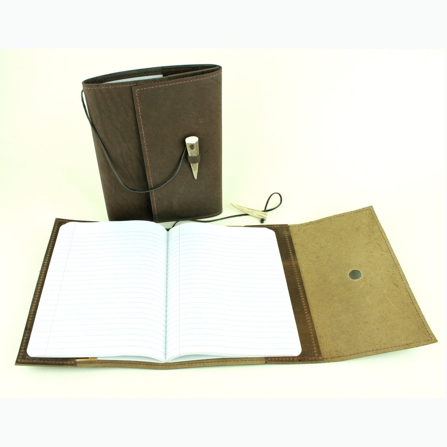 Refillable leather journal with lined paper. Made in USA.